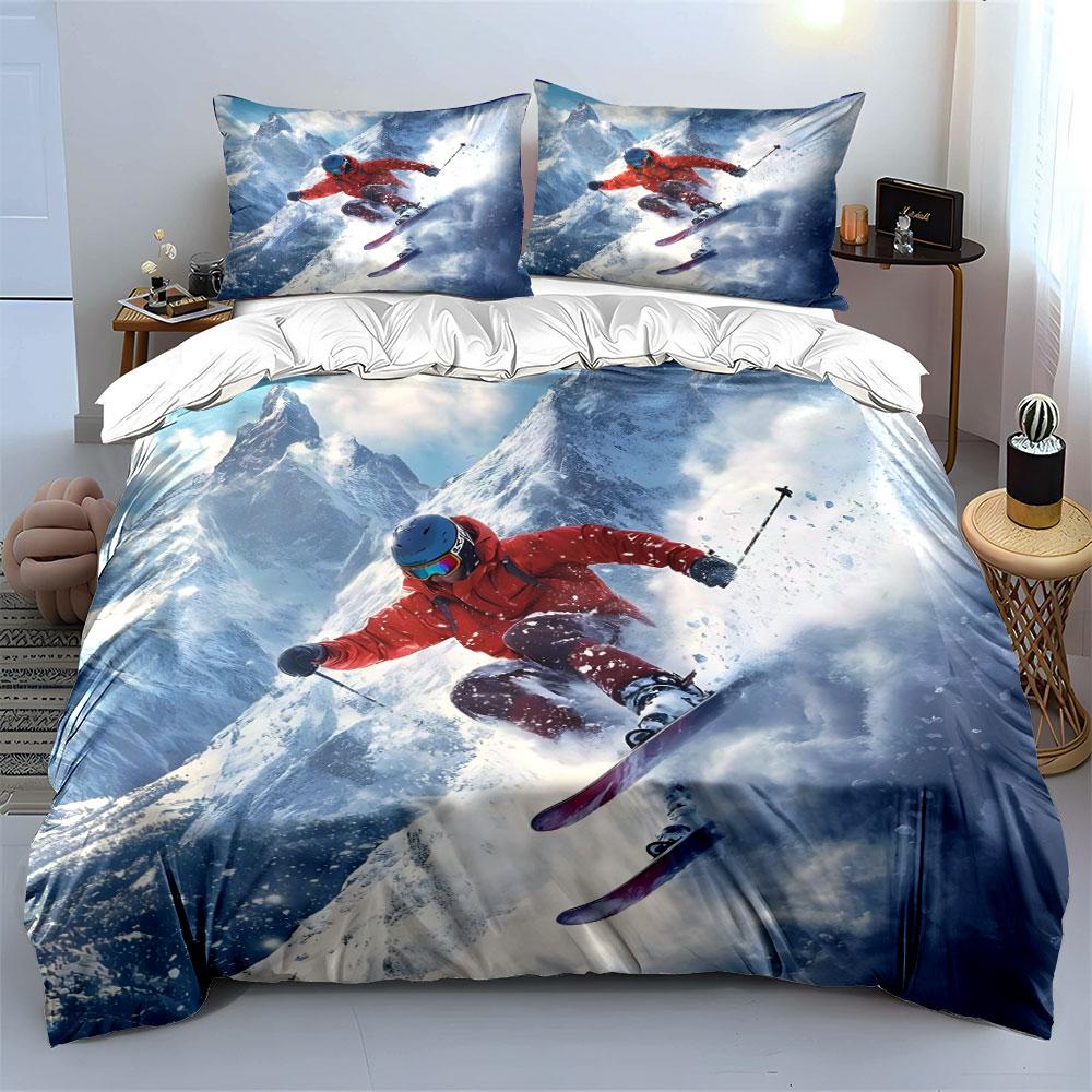 Skier Speeding On Snowy Mountain Print Soft Comfortable Duvet Cover Bedding Set Included 1*Duvet Cover 2*Pillowcases