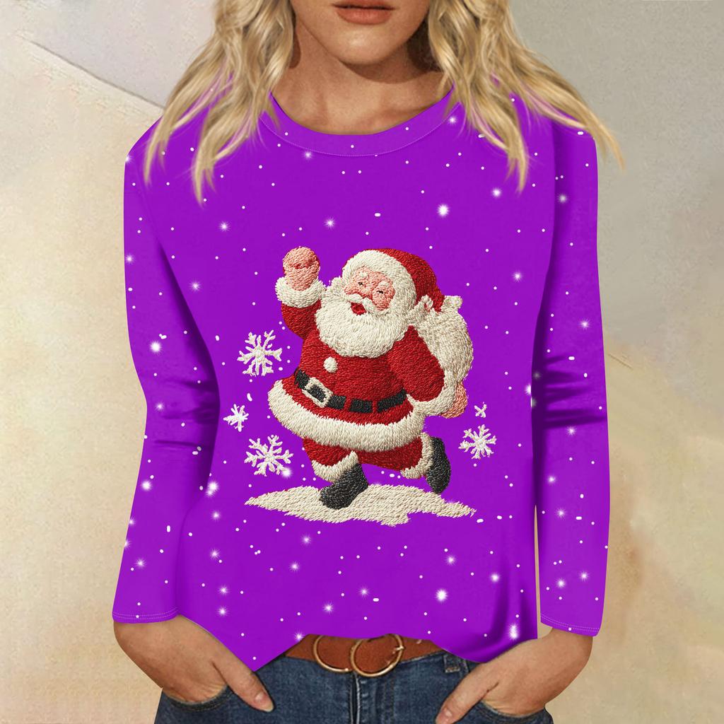 Women's Loose Comfortable Casual Fashion Round Neck Christmas Print Long Sleeve Hoodie