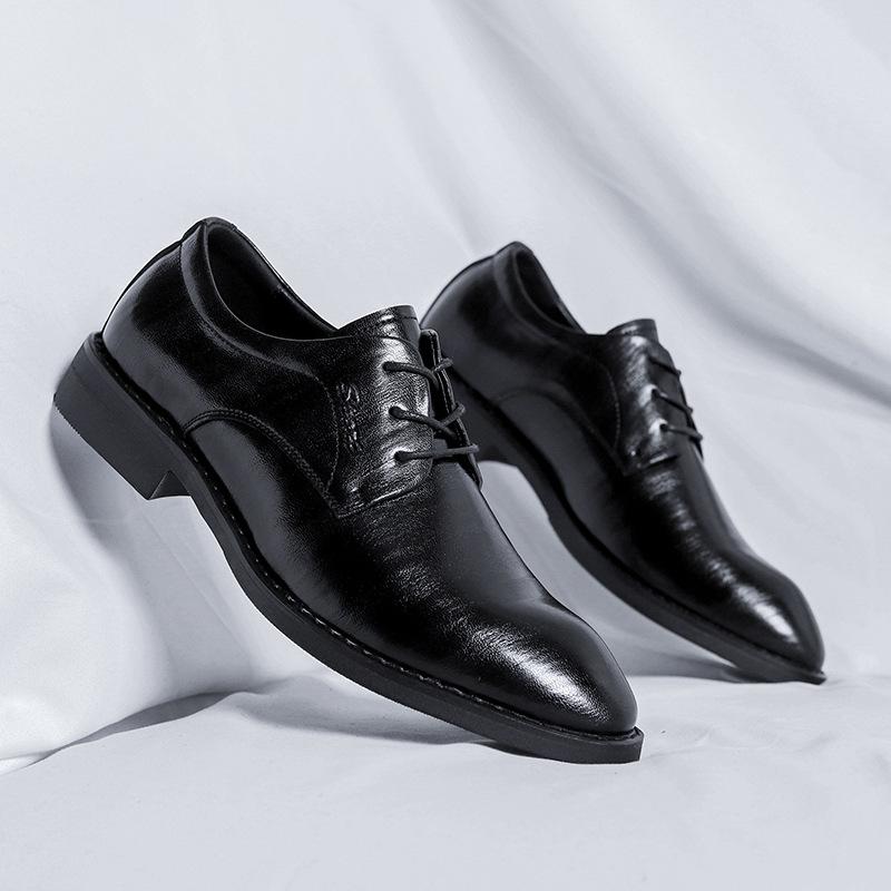 

Мужская обувь 2025 года, осень, новые британские деловые туфли, кожаные удобные свадебные туфли на шнуровке 4736-R 38 чёрный