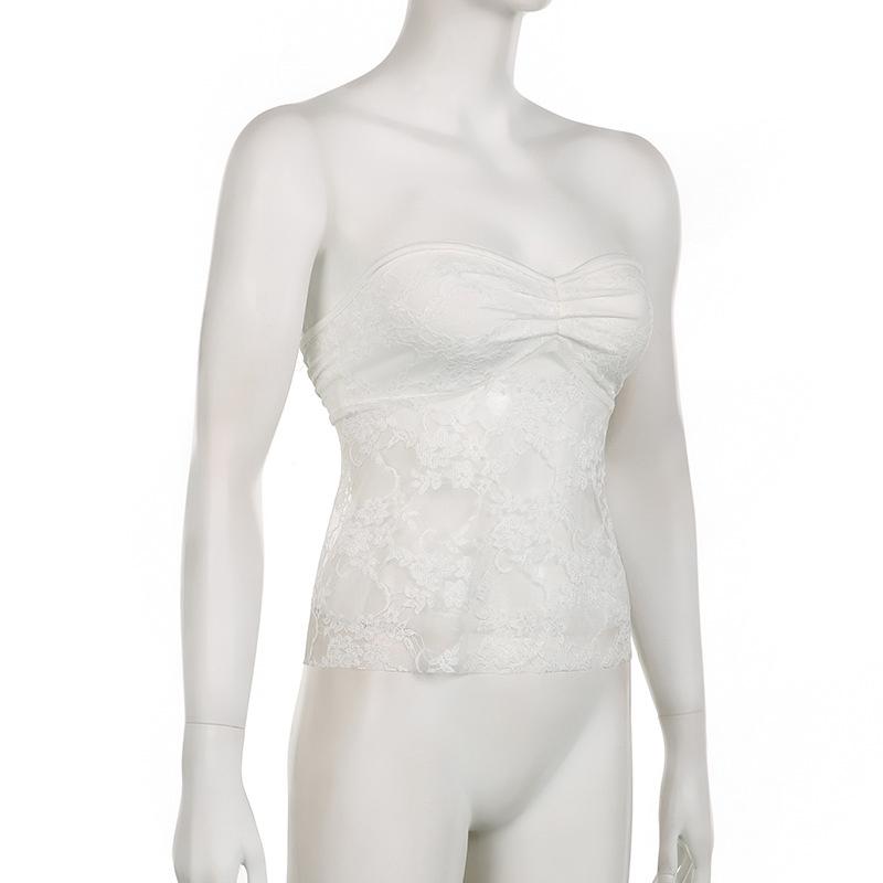 Solides rückenfreies Bandagen-Korsett-Top Süße Spitze genäht Trägerlose Röhrentops Damen Sexy Club Party T-Shirt Vintage y2k Schick Weste