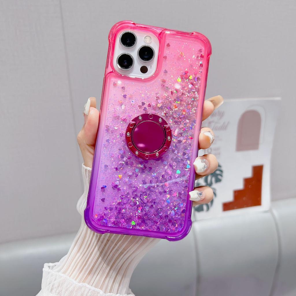 Applicable to Samsung S25 mobile phone case A26 gradual change color quicksand ring bracket anti-drop case Redmi Note14 case
