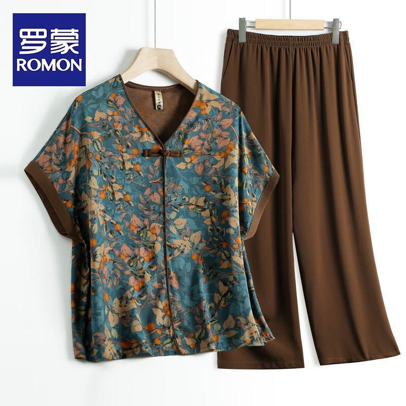 Romon Women s Summer Short-Sleeve Two-Piece Set 5XL