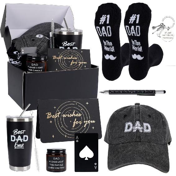 

Kolewo4ever 9 предметов Набор подарков для папы Лучшие подарки для папы Рождественские подарки для папы, Мужчины с термокружкой Мужские носки Мужская бейсболка Брелок для папы Открытка для мужчин