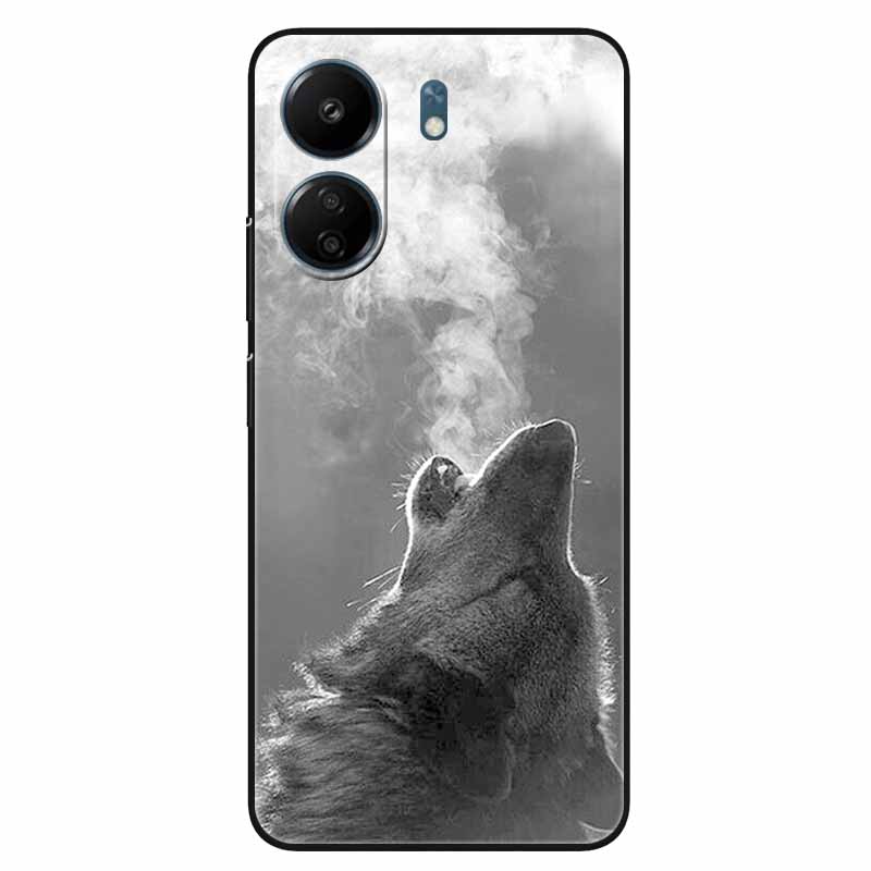 For Xiaomi Redmi 13C 4G Case Animals Painted Black Bumper Silicon TPU Coque for Redmi13C 4G 13 C Shockproof Covers Wolf Soft Bag