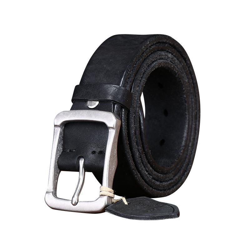 Thickened Water-Dyed Matte First Layer Cowhide Stainless Steel Belt Men'S Genuine Leather Versatile Retro Casual Jeans Belt Men'S