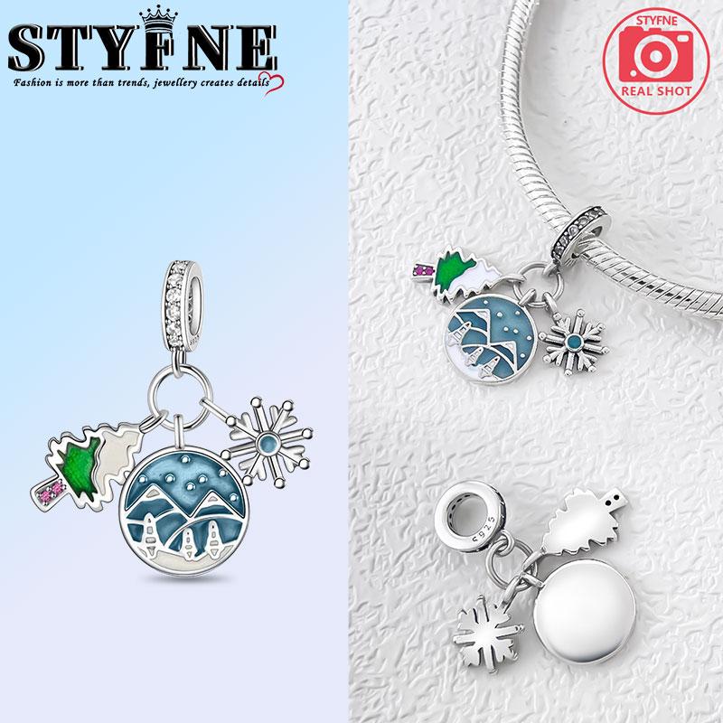 Copper Christmas Snowman House Tree Bells Charms Beads Pendant For Original Bracelet Woman Girl Jewelry