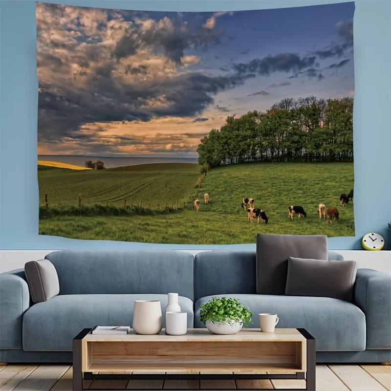 VIKAMA Pastoral Landscape Cow Pasture Tapestry Living Room Bedroom Headboard Wall Decor Tapestry InstagramStyle Room Decor