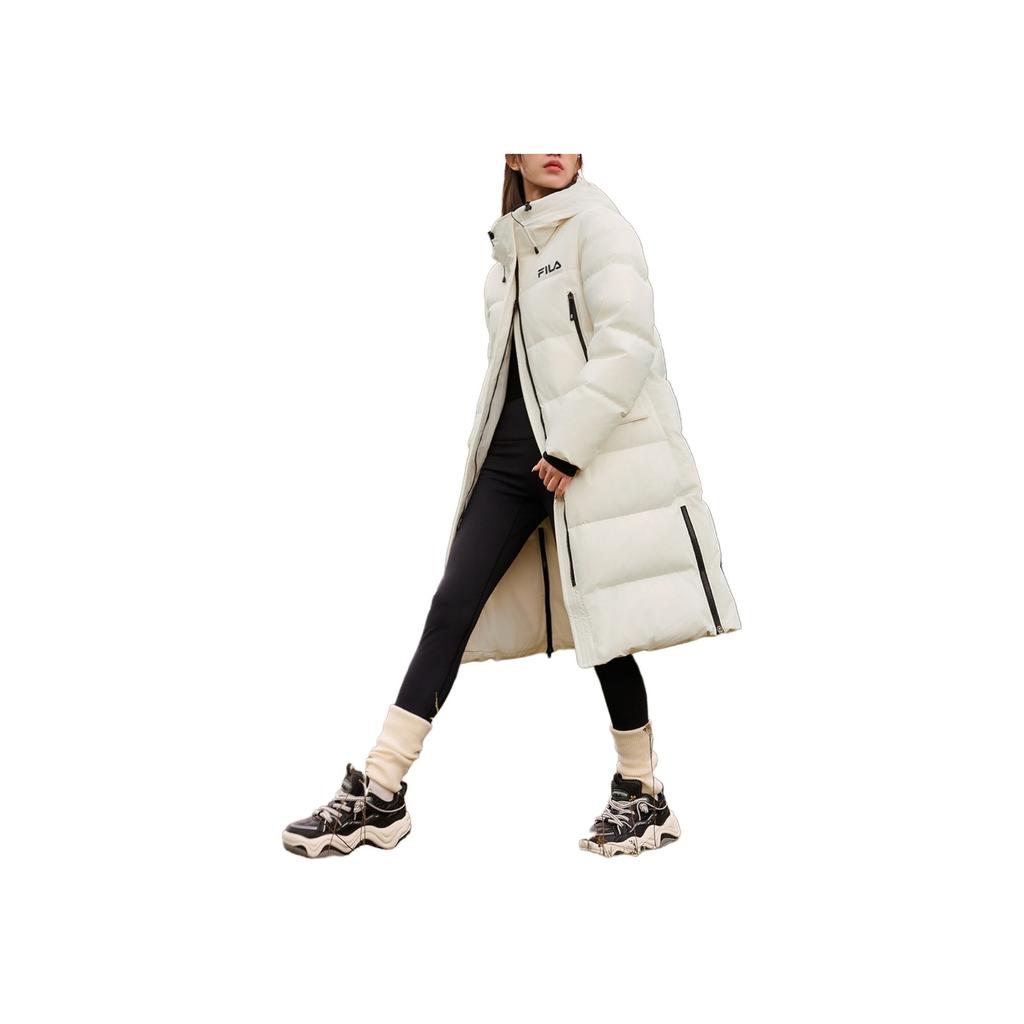 Fila Doudoune Longue Originale Mode Simple Chaude Manteau en Duvet à Capuche Vêtements d'Extérieur pour Femmes Blanc Nuage-Champignon F11W449906FWT