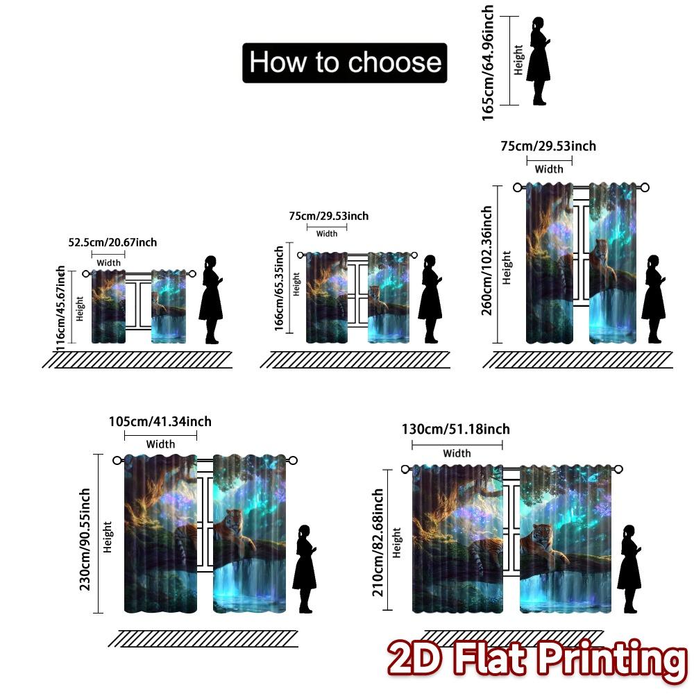 2pcs, 2D FLAT PRINTING Curtains (Without Rod) MysticTiger Fashionable Chic Curtains 100% Polyester Curtains Outdoor Decorations