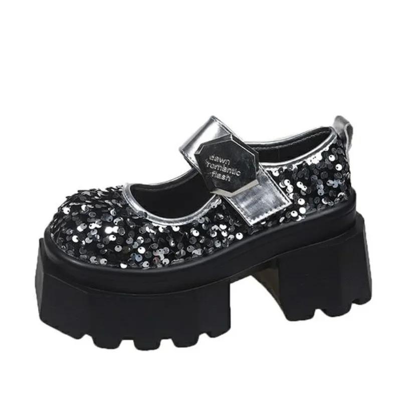 

Модная женская обувь на высокой платформе 8 см, кожаные туфли на каблуке, новые весенние, массивные кроссовки, женские лоферы на шнуровке с металлическим блеском, обувь для ходьбы для женщин 34 серебряный