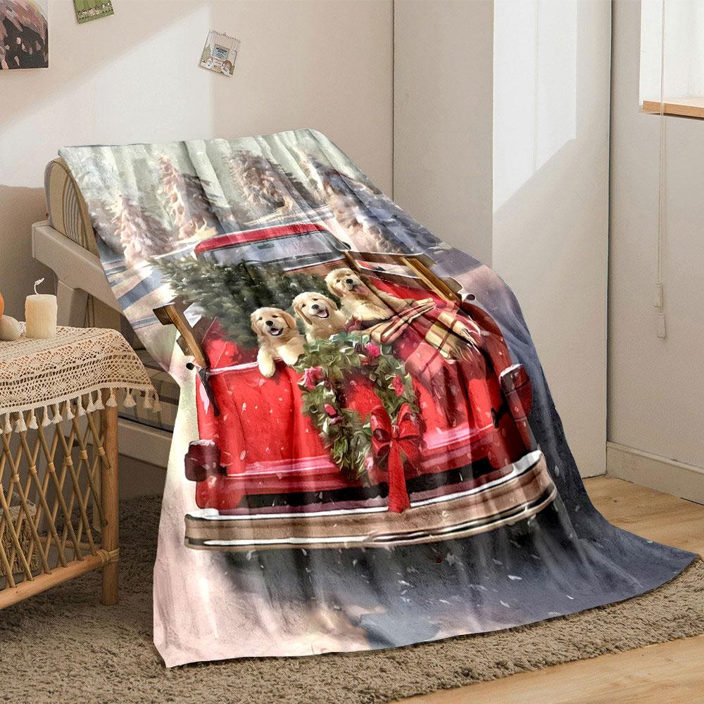 Christmas Puppy Truck Print Blanket bedroom Blanket for Livingroom Couch lunch break Soft throw for Friend's festival Gift