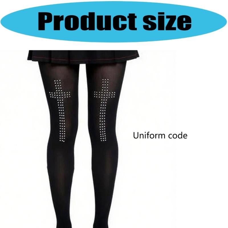 Women's Classical Black Stretchable Opaque Tights Crosses Rhinestones Embellished Pantyhose For Casual Or Party Wear