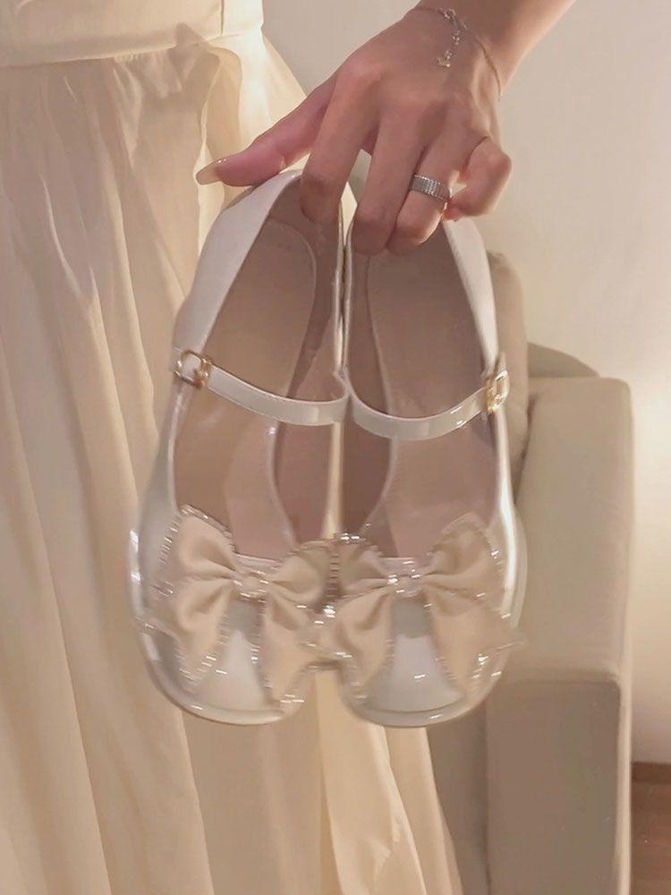 Xiaoxiangfeng bow shoes fairy style high heels female 2025 spring thousand gold rhinestone thick heel Mary Jane single shoes