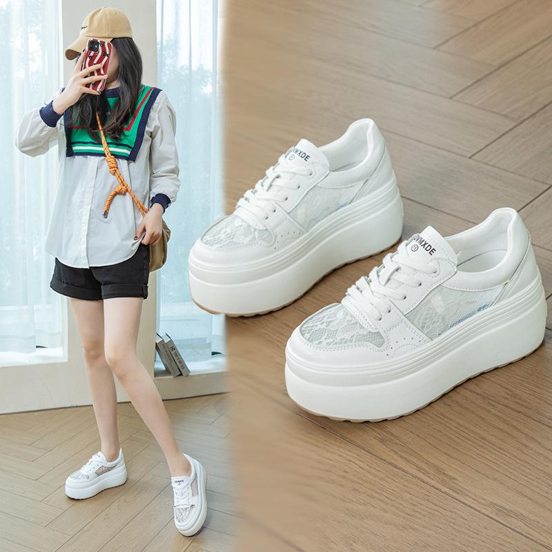 Casual Shoes Women's Lace Mesh 2025 Summer New Breathable Little White Shoes Women's Muffin Simple Solid Color Women's Shoes Explosion