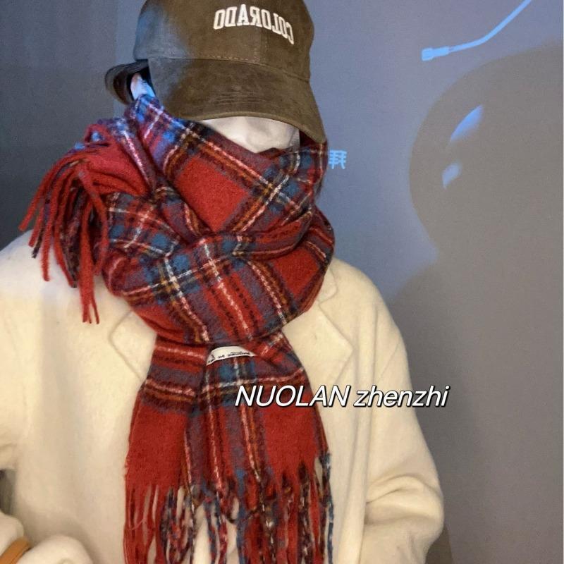 Christmas black pink scarf New red grid niche scarf Winter Korean versatile couple male versatile student scarf
