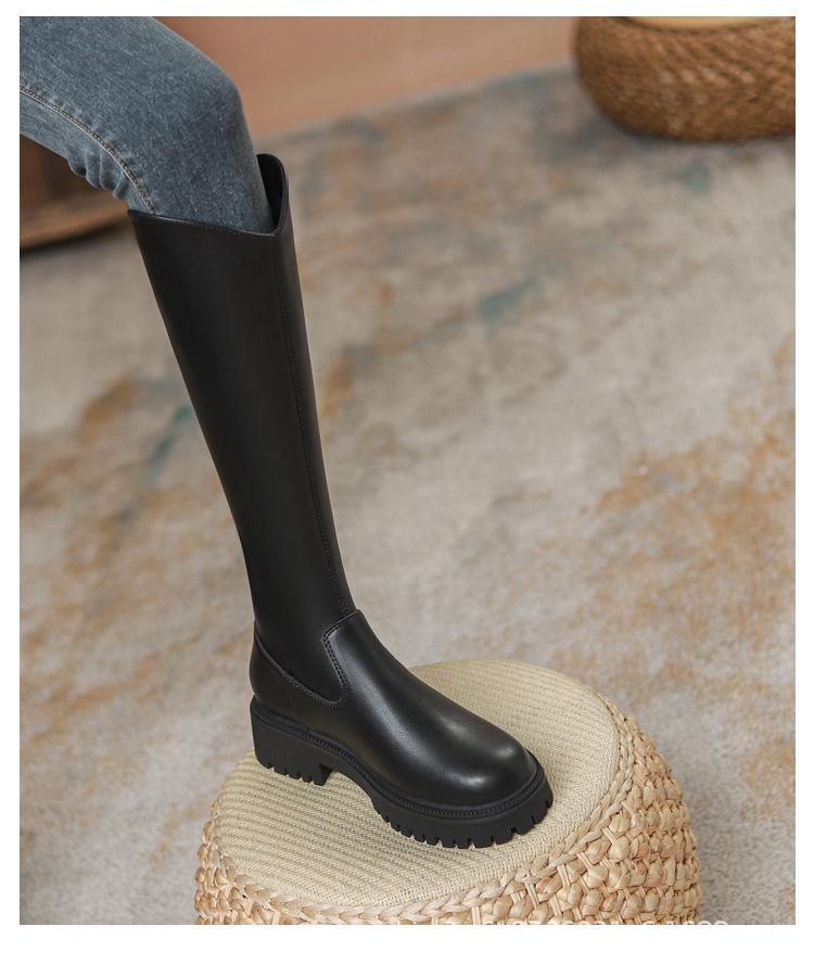 Women's V-Cut Height-Boosting Winter Knee-High Fleece Boots for Petite and Wide Calves