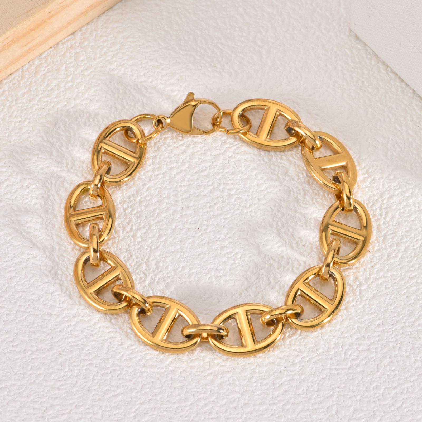 Edelstahl Retro Geometrisches Ferkelnasen-Armband mit Kaffeebohnen-Akzent beige