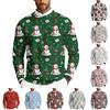 Men's Christmas Printed Crewneck Long Sleeve Ribbed Knit Pullover Sweater | Relaxed Fit Casual Business Knitwear For Holiday Parties & Daily Wear