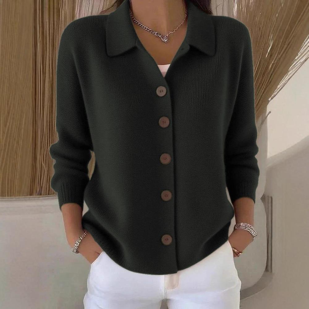 Women s Lapel Collar Long Sleeve Solid Single Breasted Button Knit Cardigan Casual Loose Fall Sweater Coat S