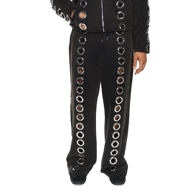 

Мужской модный кардиган-худи на молнии с вырезами в виде железных колец и люверсами L