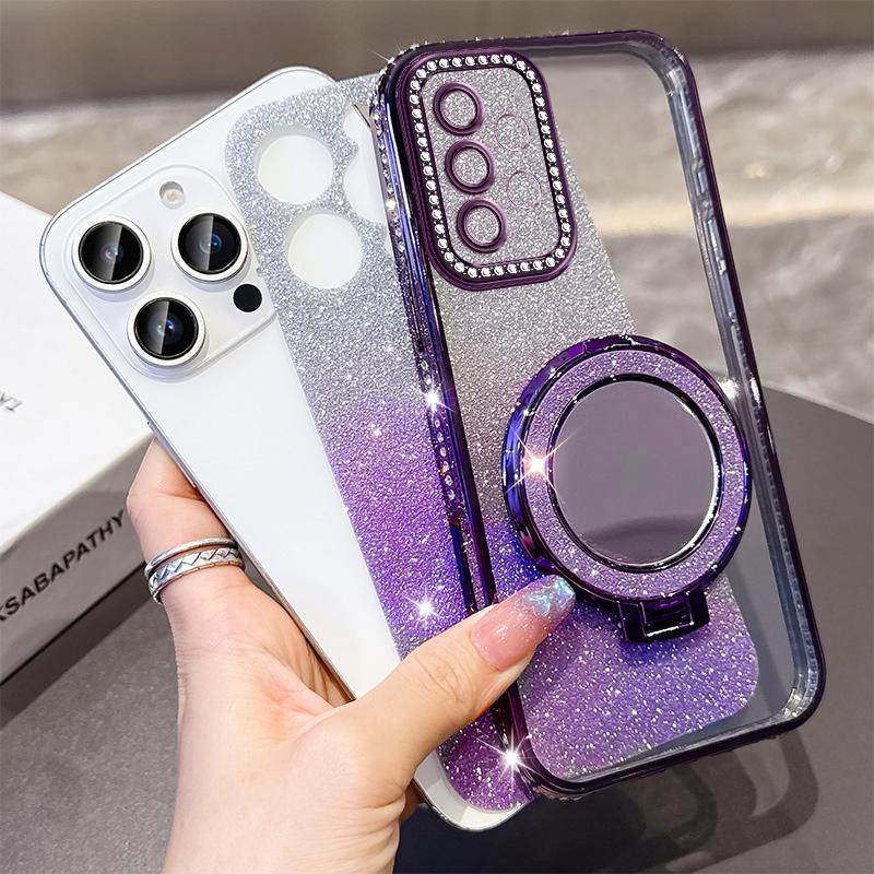 Luxury Glitter Plating Make Up Mirror Phone Case For Samsung Galaxy A22 A23 A24 A25 A26 Magnetic Shockproof Soft Bumber Cover