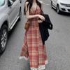 Sukienka bez rękawów w czerwoną kratę damska Midi Harajuku Hotsweet letnia koronkowa sukienka Spaghetti dla pań sukienka retro z wysokim stanem