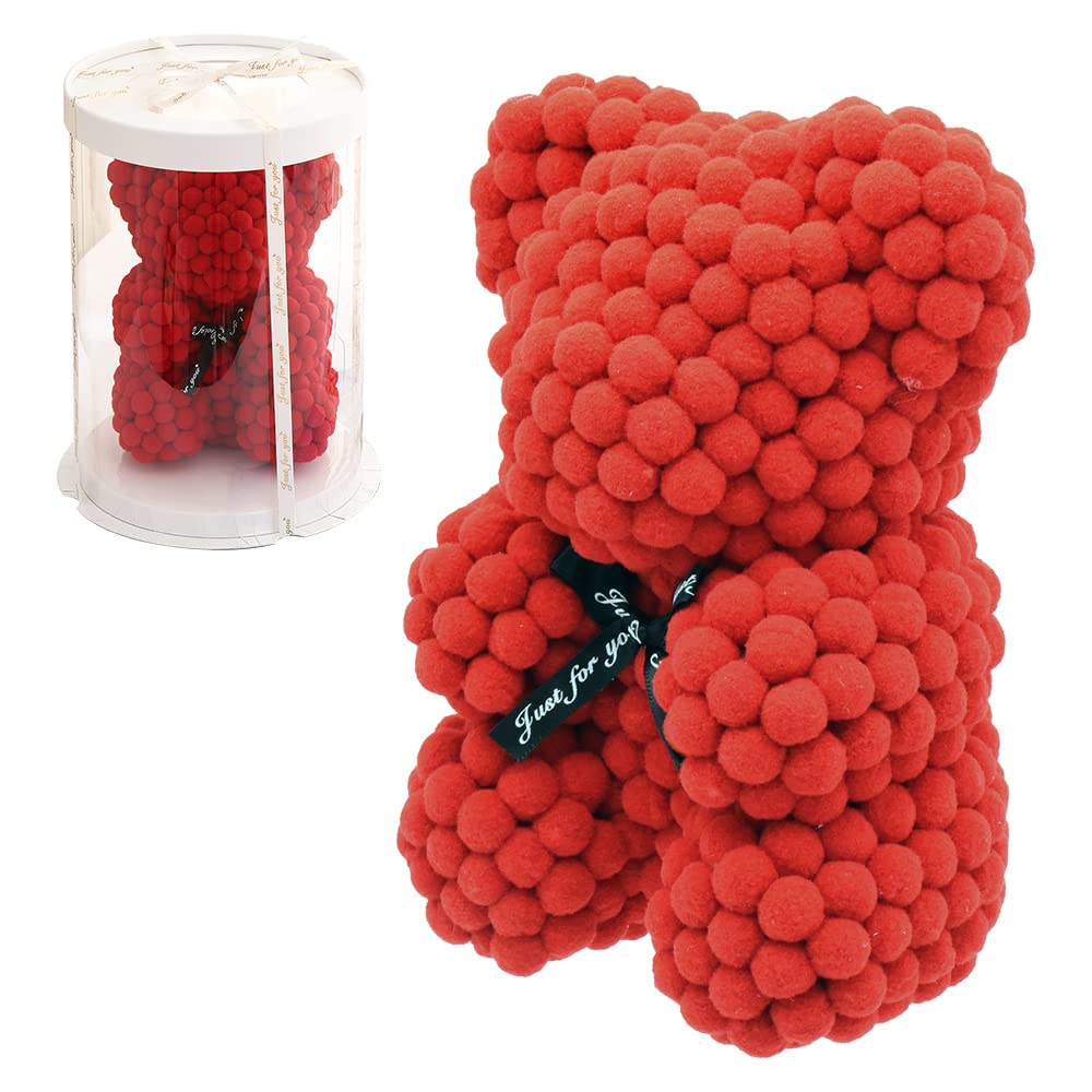 

Pom Pom Bear Teddy Bear Plush Toy, Fluffy Material, Interior Decoration, Celebration Gift, Anniversary (Red)