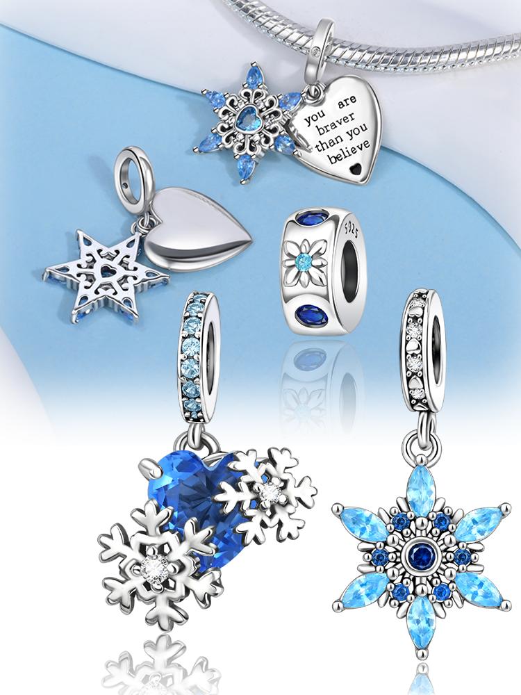 Charms Plata Blue Snowflake Heart Copper Plated For Charms Copper Plated Original Bracelet For Jewelry Making