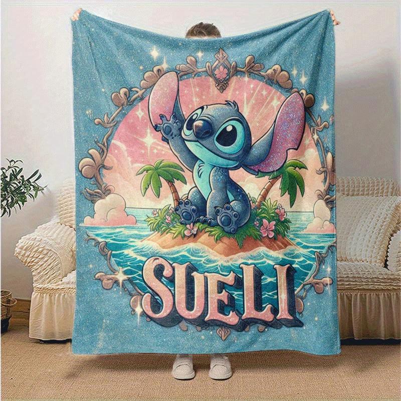 1ks deka s potiskem Stitch - Měkká, celoroční přehoz do obývacího pokoje, ložnice, personalizovaný dárek s roztomilým kresleným designem