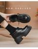 12cm Height Boost Chunky Heel Black Leather Loafers for Women, British Style, Lace-up High Heels for Spring & Autumn