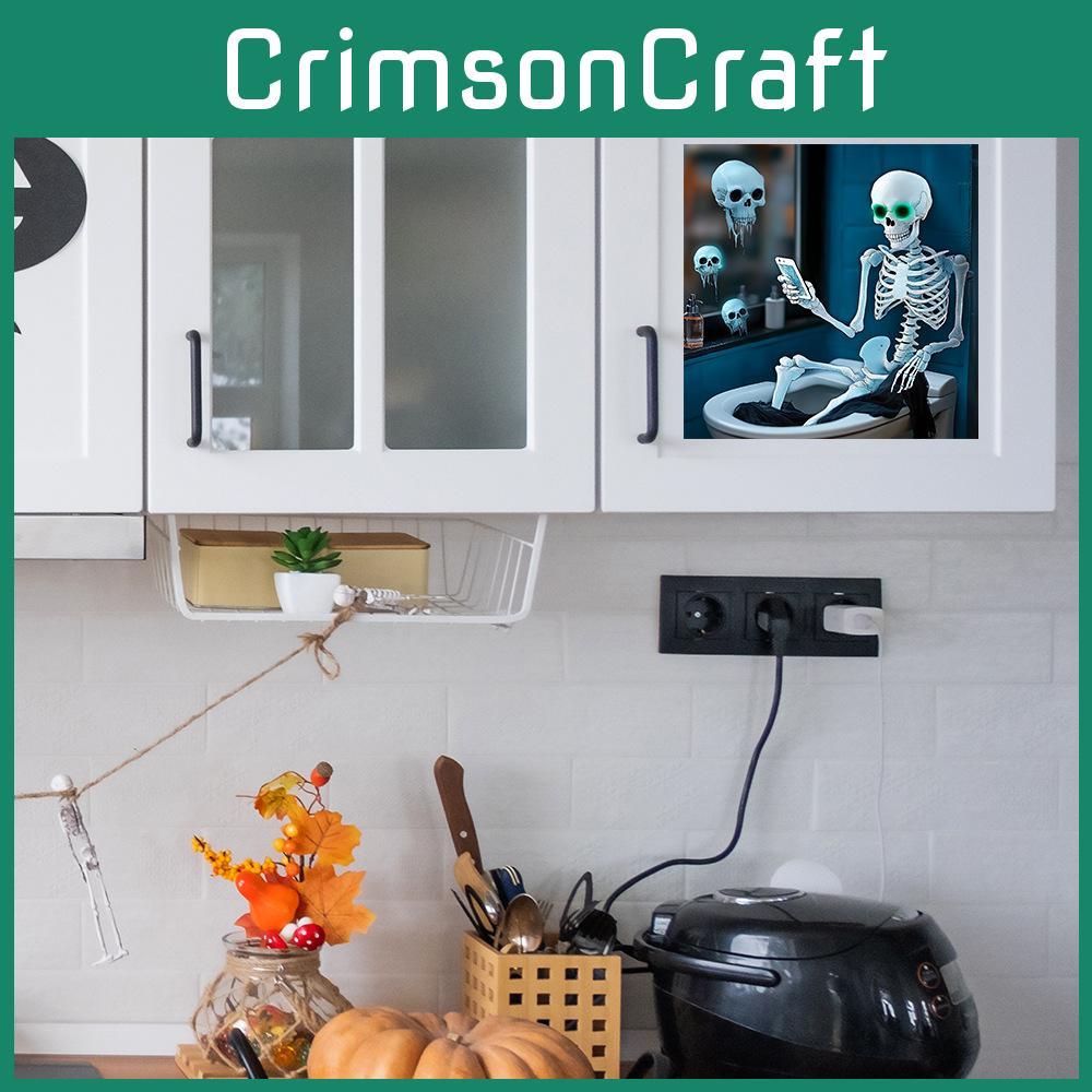 Toilet Halloween Creative Skeleton Play Phone Pattern Home Wall Decor Sticker