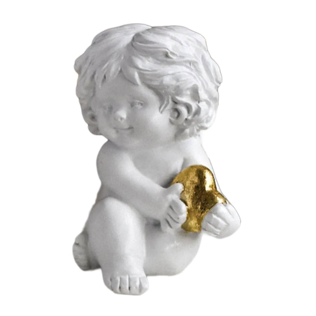 Baby Angelic Holding Heart Statue Love Expression Resins Cherub Sculpture Figurine for Home and Office Tabletop Decors
