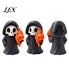 Small Gothic Room Accessories Cute Grim Reaper Halloween Figurine, 3D Printed Spooky Little Fun Party Tabletop Ornaments Statue with Flame Skull,
