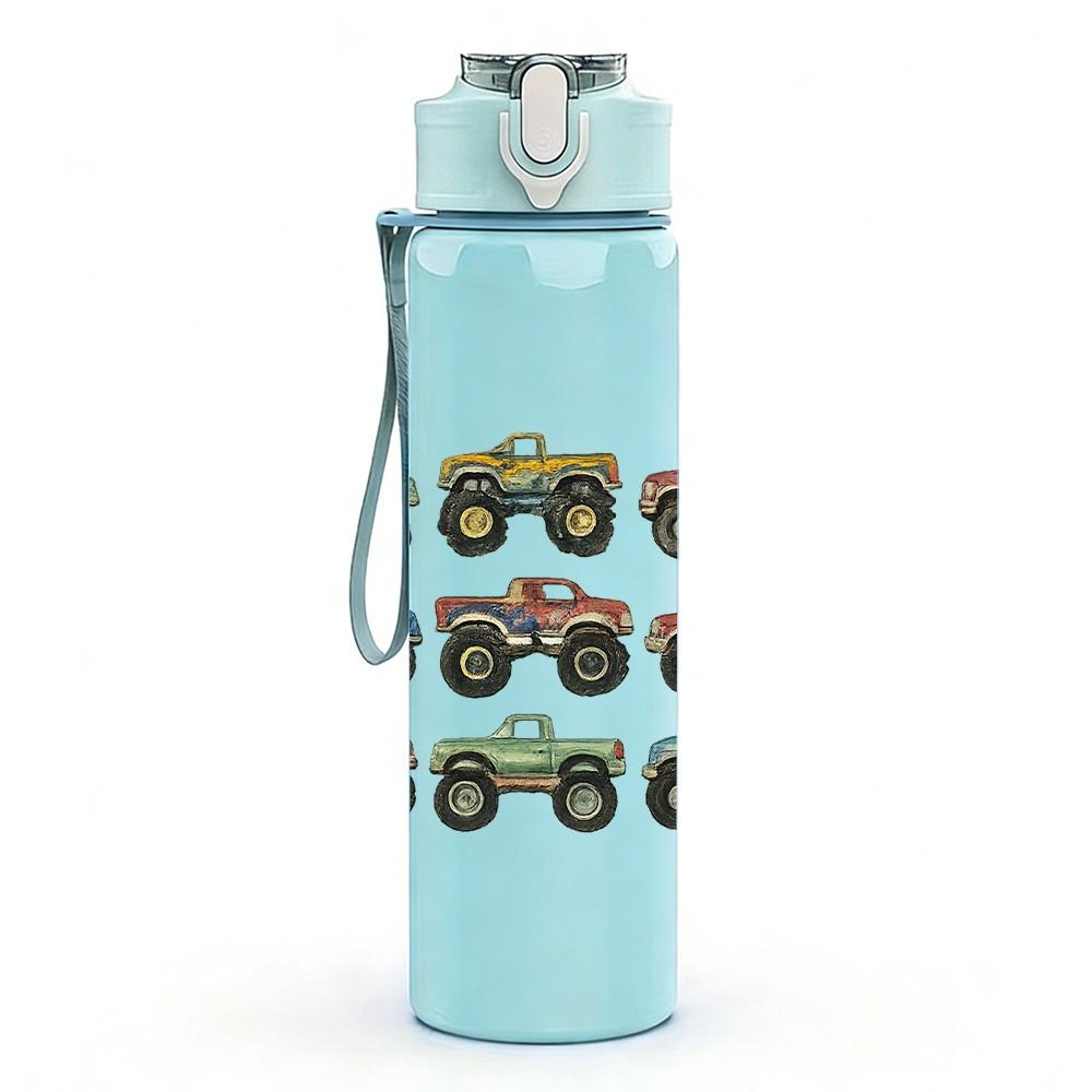 1PC Toy Car Collection Seamless Print 750ml Color Plastic Sports Water Bottle Leakproof Flip Straw Lid Suitable for Sports Office Home Use