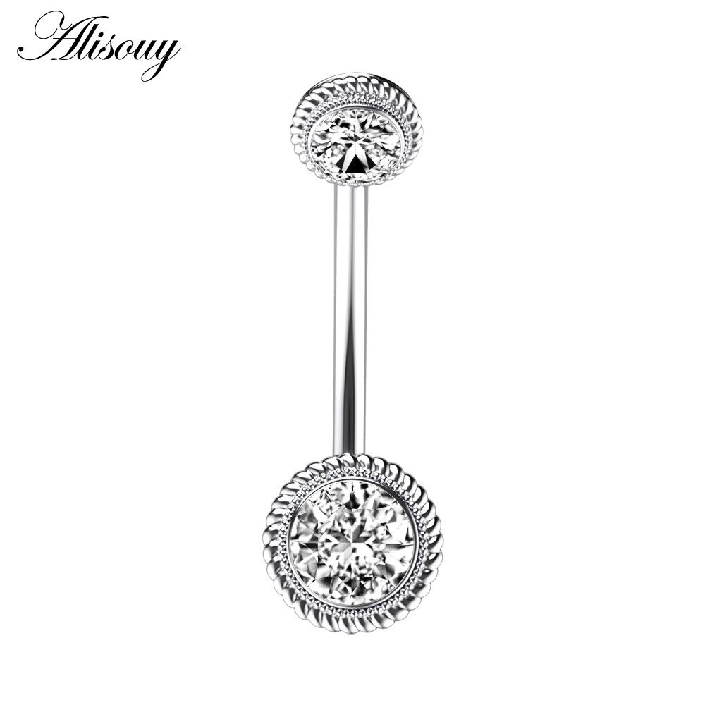 Alisouy 1pc Surgical Steel Crystal Zircon Star Butterfly Moon Stones Dangle Button Navel Piercing Ring Belly Ring Body Jewelry
