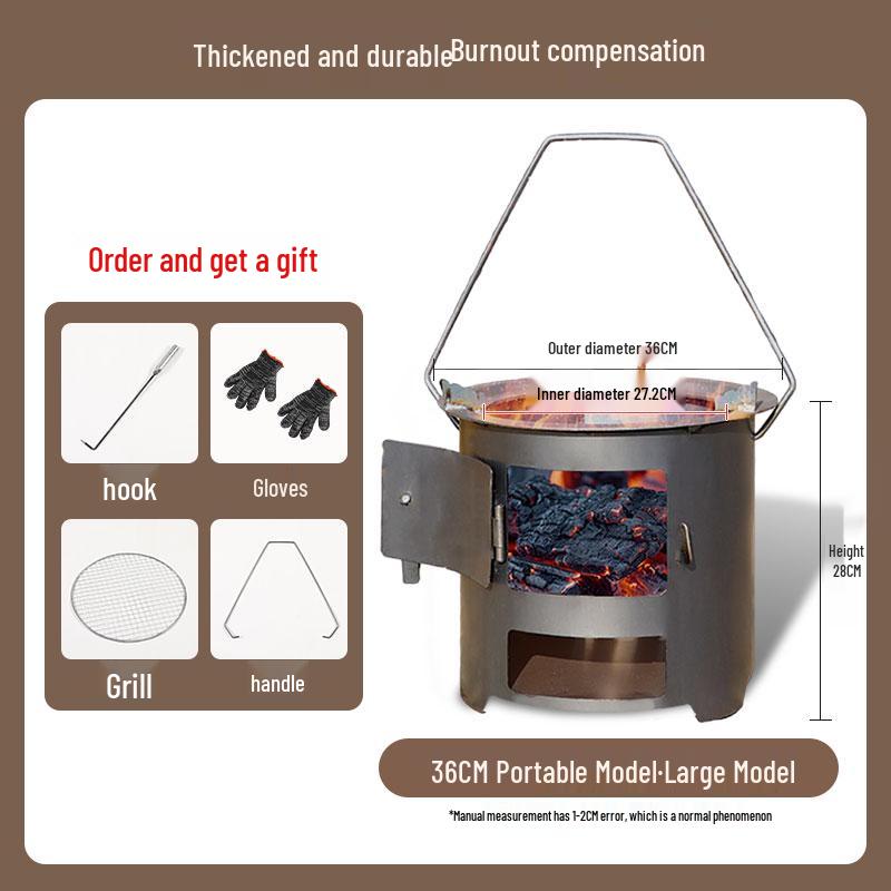 Heavy-Duty Portable Firewood Stove for Outdoor Camping and Tea Brewing