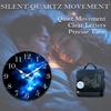 Dreamy Blue Starry Sky Geometric Wooden Wall Clock, Silent Quartz, Living/Bedroom Decor, 10 - 16 Inches (Batteries Not Included)