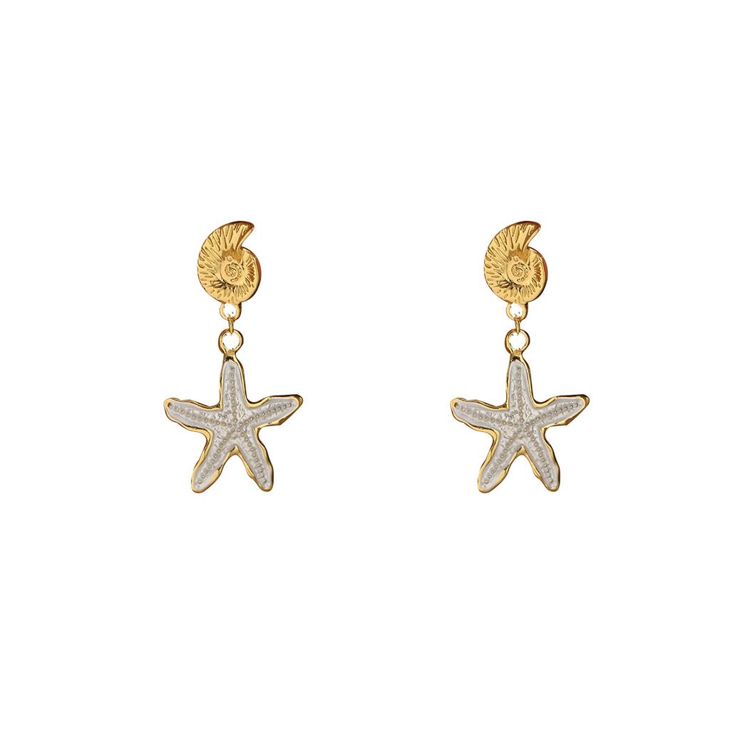 Ocean Style Women's Earrings Geometric Oil Drop Starfish Shell Design Studs Versatile High-end Earrings
