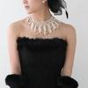 Elegant Women Hollowed Imitation Pearl Choker Bib Collar Statement Necklace