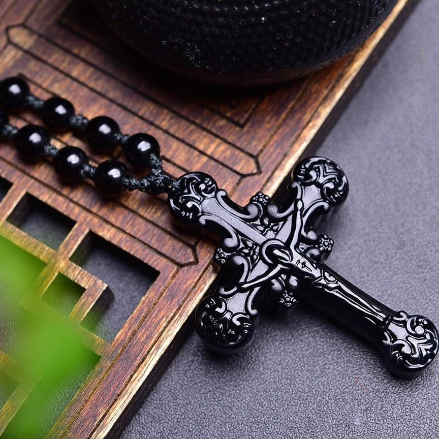 Unisex Hydrating Obsidian Cross Pendant Necklace with Large Quantity Discounts