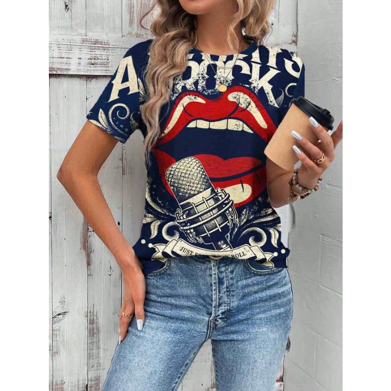 

Модные летние сексуальные помады с 3D-принтом футболки для женщин уличная одежда повседневная футболка с коротким рукавом Y2k футболки с круглым вырезом топы одежда 2XL