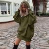 Abito invernale da donna Tendenza moda Donna Colore solido Ampio Manica lunga Ispessito Abito con cappuccio