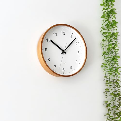 KATOMOKU plywood clock, light brown, km-36MRC, wall clock with continuous second hand, 25.2cm diameter (radio-controlled clock)