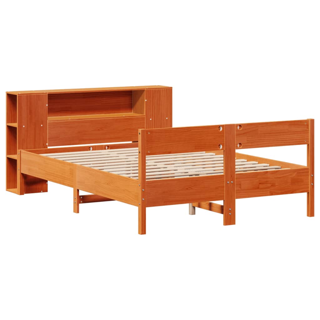 Solid Wood Bed with Shelf Without Mattress Wax Brown 140 x 190 cm