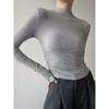 Women Half High Neck Long Sleeve Slim Cropped Solid Base T Shirt