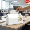 2D Flat, 1pc Tissue Box, Printed On Both Sides, Tissue Holder Featuring a Checkered Top Golden Palm Leaf Pattern, Sturdy Fabric Versatile Decorative S
