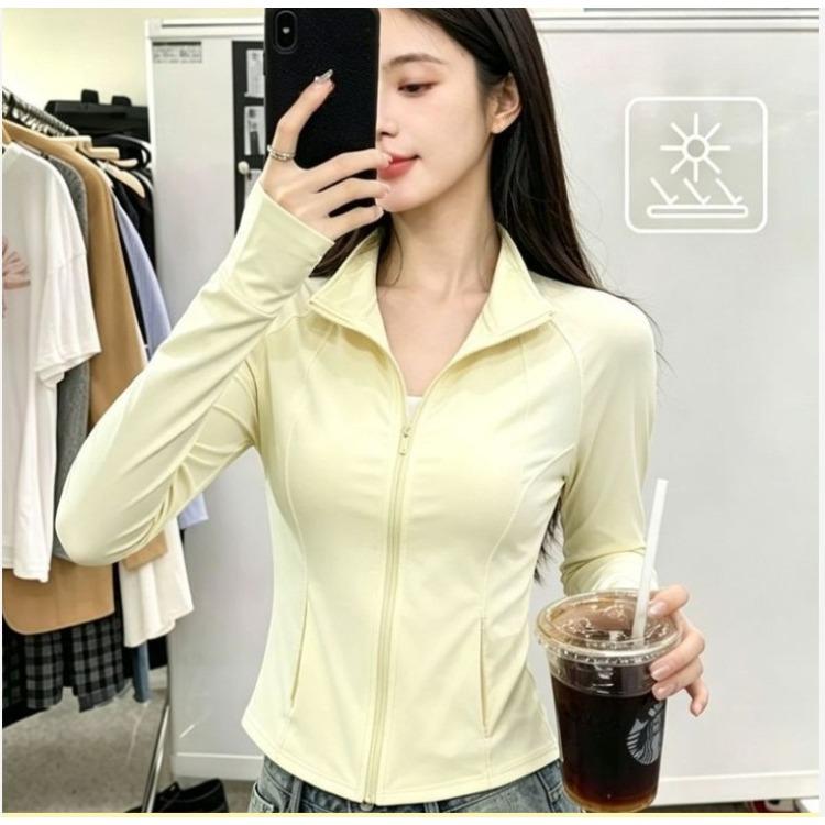 Summer Sunscreen Coat for Ladies Stand Collar Long Sleeve Capless Breathable Sports Outerwear