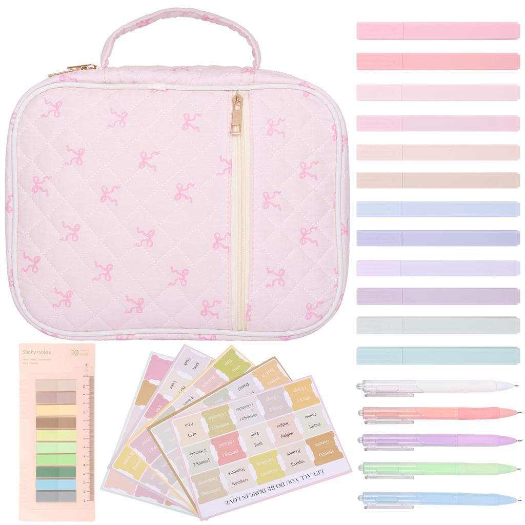 Bible Cover Case for Women Large Bible Cover Bag Study Supplies Journaling Kit Book Carrying Case with Highlighter Christian