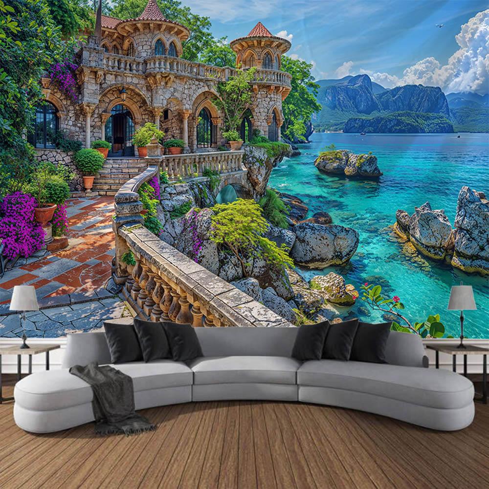 Beautiful garden landscape, tapestry, home art decoration wall mounted fairy tale posters fantasy sea view room background cloth