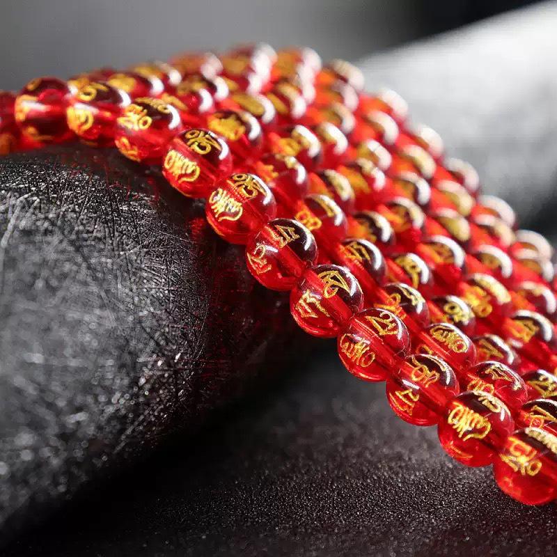 Agate Six-Character Mantra Engraved Glass Beaded Bracelet - DIY Jewelry Accessories.